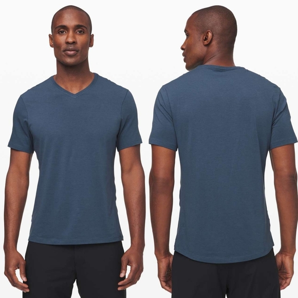 Lululemon 5 Year Basic V-Neck T-Shirt Tee Heathered Navy Code Blue Size XXL - Picture 2 of 7